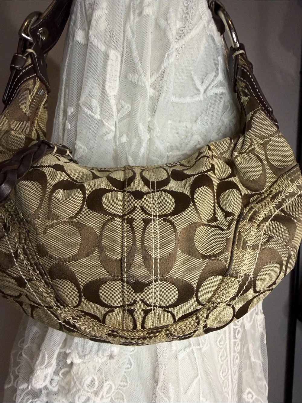 Vintage mini Coach Signature Canvas Hobo Brown_6